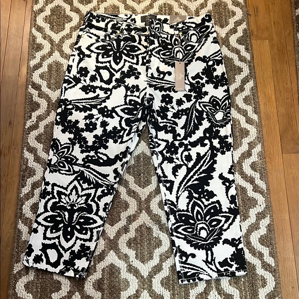 Chico's Black and White Cropped Floral Jumpsuit